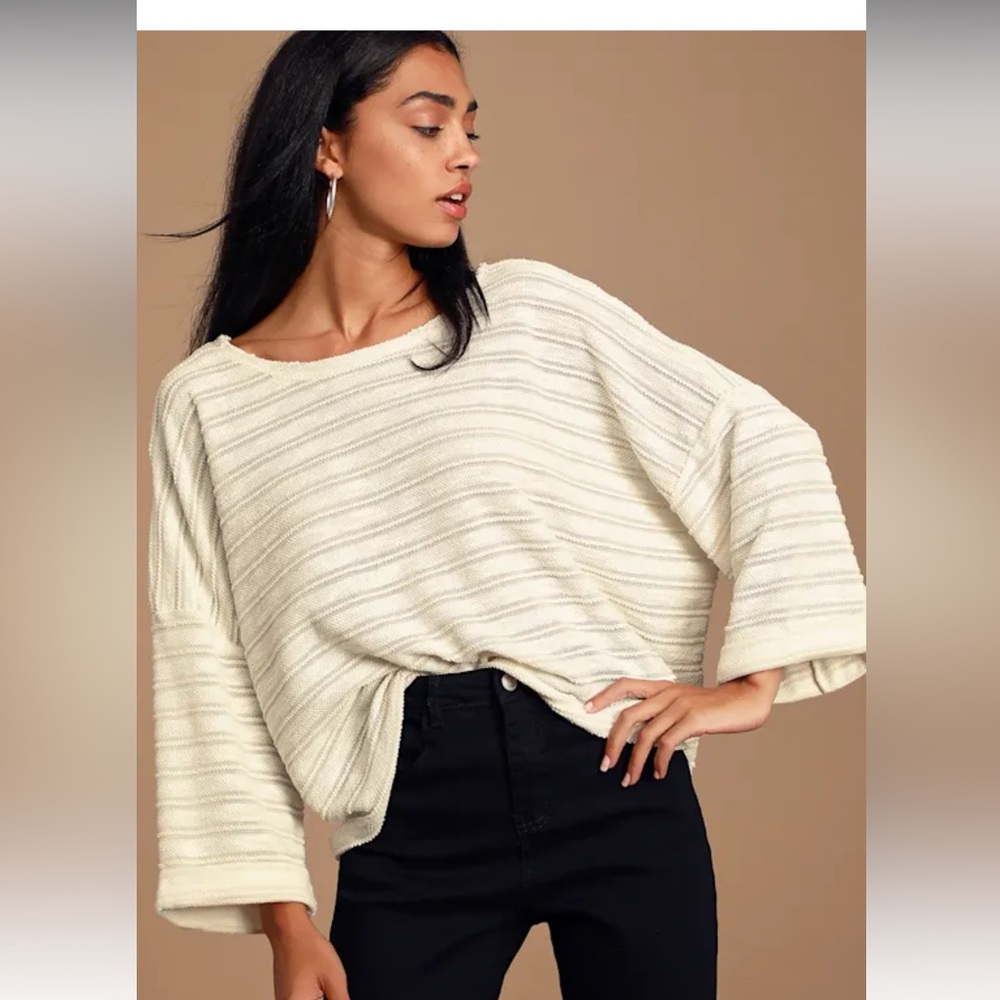 Cozy Ivory Striped Knit Sweater Top -lulus